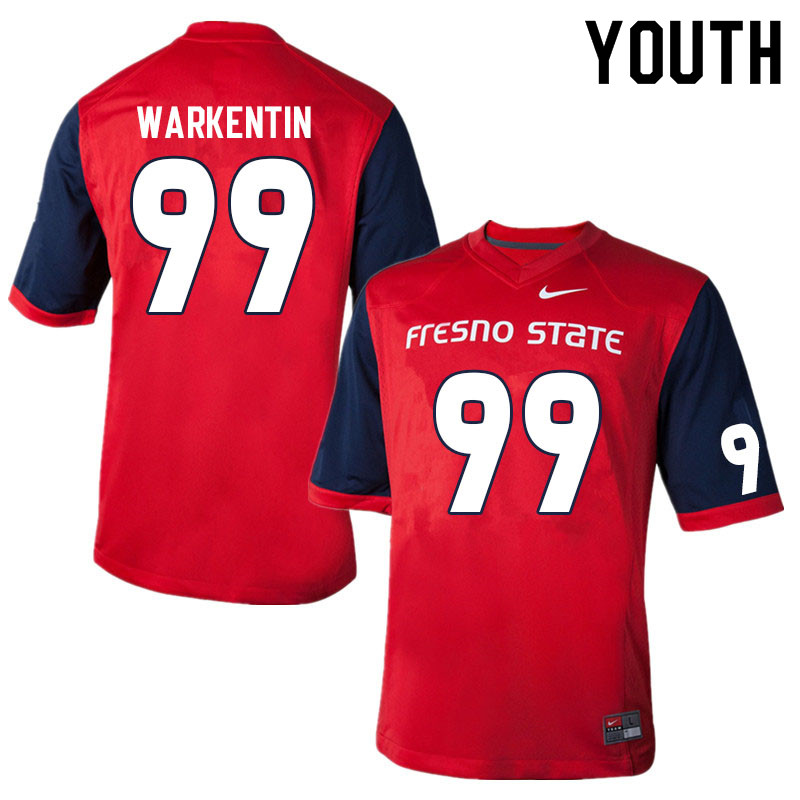 Youth #99 Colby Warkentin Fresno State Bulldogs College Football Jerseys Sale-Red - Click Image to Close